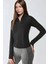 Kadın Dar Kesim Örme Dik Yaka Fermuarlı Aktif Üst Siyah 4