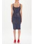Mavi Askılı Dar Kesim Mini Örme Elbise 91967 4