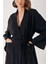 Siyah Kadife Bol Kesim Kemerli Kimono Ceket 20405 5