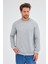 Gri Uzun Kol Bisiklet Yaka Düz Pamuklu Comfort Fit Sweatshirt 1013255150 1