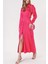 Fuşya Sırtı Bluzan Detaylı Bele Oturan Gömlek Elbise 94178 6