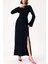 Siyah Uzun Vücuda Oturan Yırtmaç Detaylı Elbise 94379 1