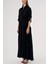 Siyah Büzgülü Beli Lastikli Uzun Gömlek Elbise 94570 8