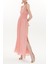 Pembe Beli Lastikli V Yaka Kolsuz Uzun Elbise 93348 4