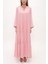 Pembe Bol Kesim Büzgülü Uzun Elbise 93742 6
