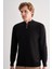 Siyah Fermuarlı Dik Yaka Uzun Kol Cepsiz Comfort Fit Classic Pamuklu Triko Kazak 1012255201 3