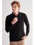 Siyah Polo Yaka Uzun Kol Cepsiz Comfort Fit Pamuklu Triko Kazak 1012255214 3