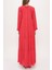 Kırmızı Bol Kesim Büzgülü Uzun Elbise 93742 4