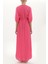 Pembe Bağcıklı Bol Kesim Uzun Elbise 92450 4