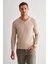 Açık Bej V Yaka Uzun Kol Cepsiz Comfort Fit Classic Yünlü Triko Kazak 1012255002 3
