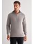 Gri Fermuarlı Yarım Balıkçı Uzun Kol Cepsiz Comfort Fit Casual Pamuklu Triko Kazak 1012255204 1