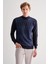 Koyu Lacivert Yarım Balıkçı Yaka Uzun Kol Cepsiz Comfort Fit Pamuklu Triko Kazak 1012255212 1