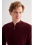 Bordo Fermuarlı Dik Yaka Uzun Kol Cepsiz Comfort Fit Classic Pamuklu Triko Kazak 1012255201 4