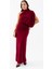 Kadın Bordo Tek Omuz Drape Detaylı Uzun Elbise 1