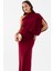 Kadın Bordo Tek Omuz Drape Detaylı Uzun Elbise 3