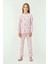 Gökkuşağı Baskılı Sıfır Yaka Pamuklu Kız Çocuk pijama takımı - Pembe 1