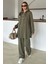 Metal Aksesuarlı Premium Kumaş Salaş Sweat Pantolon Takım Haki 9372-TK 7
