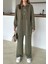 Metal Aksesuarlı Premium Kumaş Salaş Sweat Pantolon Takım Haki 9372-TK 9