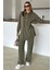 Metal Aksesuarlı Premium Kumaş Salaş Sweat Pantolon Takım Haki 9372-TK 10