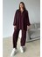 Yakası Fermuar Detaylı Premium Örme Kumaş Tunik Pantolon Takım Bordo 9375-TK 6