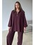 Yakası Fermuar Detaylı Premium Örme Kumaş Tunik Pantolon Takım Bordo 9375-TK 8