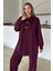 Metal Aksesuarlı Premium Kumaş Salaş Sweat Pantolon Takım Bordo 9372-TK 9