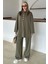 Gömlek Yaka Premium Örme Kumaş Tunik Pantolon Takım Haki 9374-TK 6