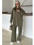 Gömlek Yaka Premium Örme Kumaş Tunik Pantolon Takım Haki 9374-TK 7