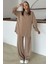 Kapüşonlu Fermuar Detaylı Premium Kumaş Sweat Pantolon Takım Kamel 9373-TK 8