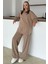 Kapüşonlu Fermuar Detaylı Premium Kumaş Sweat Pantolon Takım Kamel 9373-TK 10