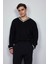Erkek V Yaka Oversize Kontrast Detaylı Kazak Siyah 4