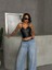 Ip Askılı Yandan Fermuarlı Rastale Deri Crop Siyah S24113 2