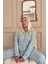 Mint Jantung Desenli Önden Düğmeli Peluş Polar Pijama Takımı 3