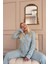 Mint Jantung Desenli Önden Düğmeli Peluş Polar Pijama Takımı 4