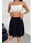 Kadın Kloş Model Volanlı Yumuşak Dokulu Esnek Beli Lastikli Sandy Kumaş Içi Şortlu Etek 3