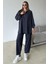 Yakası Fermuar Detaylı Premium Örme Kumaş Tunik Pantolon Takım Indigo 9375-TK 2