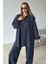 Yakası Fermuar Detaylı Premium Örme Kumaş Tunik Pantolon Takım Indigo 9375-TK 3