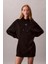 Kadın Rahat Kalıp Kapüşonlu Sweatshirt Elbise - Siyah 3