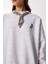 Fular Detaylı Şardonlu Örme Sweatshirt LPX0005 Gri Melanj 4