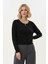 Siyah Kadın Fermuarlı Taş Detaylı Triko Hırka 6405 1