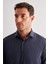 Koyu Lacivert Yarım Italyan Yaka Uzun Kol Cepsiz Slimfit Fit Classic Gömlek 1004255162 4