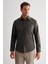 Haki Sert Yaka Filafil Desen Uzun Kol Slim Fit Pamuklu Gömlek 1004255181 3