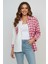 Kadın Pembe Oversize Fit Ekoseli Desenli Uzun Kollu %100 Pamuk Gömlek, Ceket, Kadın Oduncu Gömlek 2