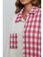 Kadın Pembe Oversize Fit Ekoseli Desenli Uzun Kollu %100 Pamuk Gömlek, Ceket, Kadın Oduncu Gömlek 4