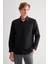 Siyah Sert Yaka Uzun Kol Slim Fit Pamuklu Gömlek 1004255175 1