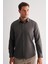Haki Sert Yaka Uzun Kol Slim Fit Pamuklu Gömlek 1004255175 3