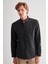 Siyah Smart Düğmeli Yaka Uzun Kol Cepsiz Slim Fit Casual Gömlek 1004255170 1