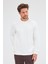 Krem Uzun Kol Bisiklet Yaka Düz Pamuklu Comfort Fit Sweatshirt 1013255150 4