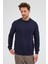 Lacivert Uzun Kol Bisiklet Yaka Düz Pamuklu Comfort Fit Sweatshirt 1013255150 5