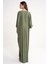 Haki Nakış Detaylı Bol Kesim Uzun Elbise 94648 9